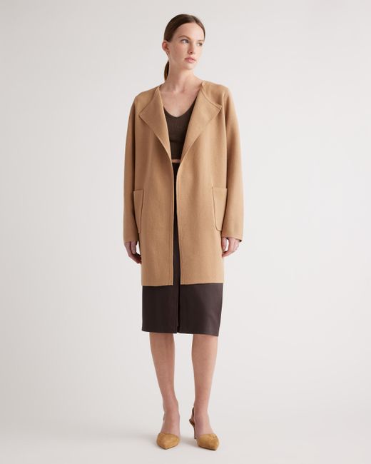 Quince Natural Knit Collarless Coat, Organic Cotton