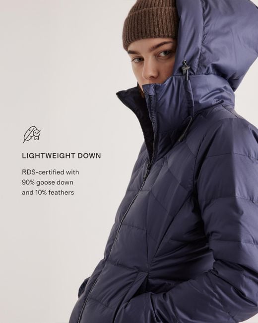 Quince Blue Lightweight Down Packable Puffer Hooded Jacket, Recycled Polyester