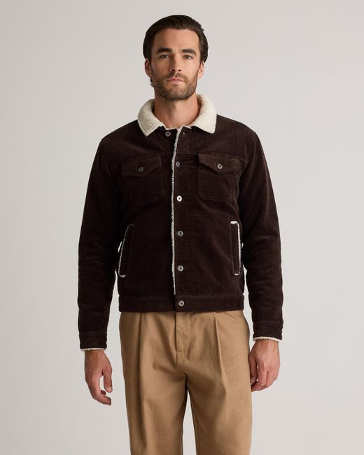 Quince Brown Organic Stretch Corduroy Sherpa-Lined Trucker Jacket, 100% Polyester for men