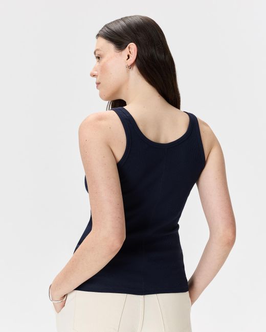Quince Blue Micro-Rib Scoop Neck Tank Top, Organic Cotton