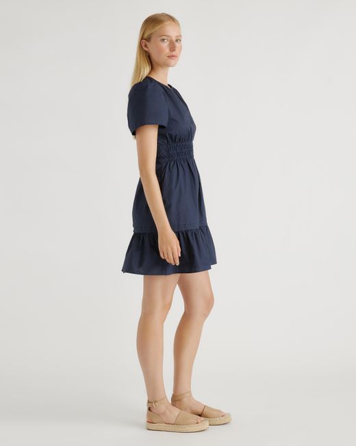Quince Blue Tiered Mini Dress, Organic Cotton