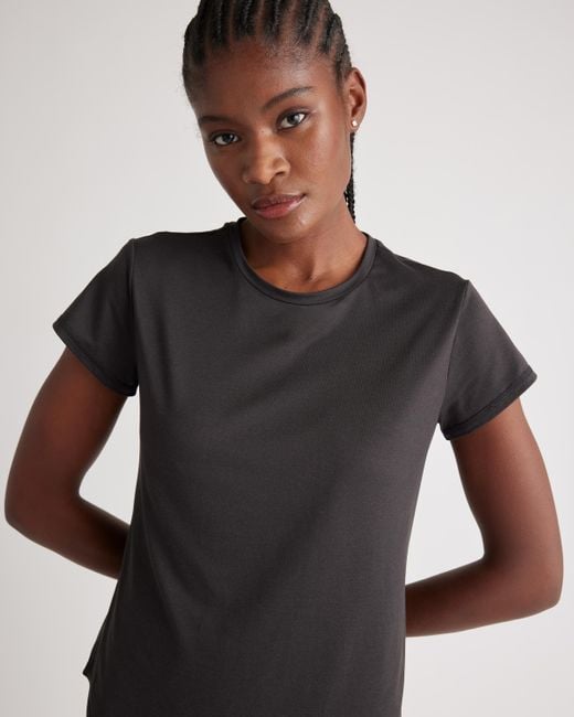 Quince Black Flowknit Breeze Tee, 100% Polyester