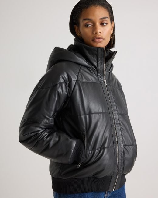 Quince Black Puffer Jacket, Leather