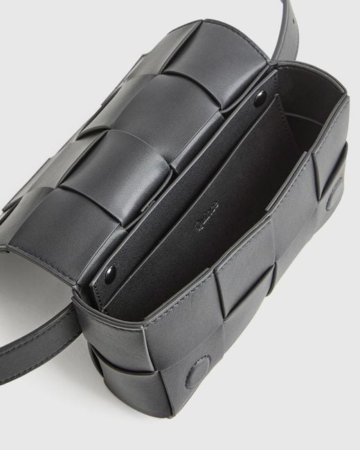 Quince Black Italian Leather Handwoven Box Belt Bag