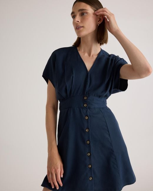 Quince Blue Vintage Wash Tencel Button Front Dress