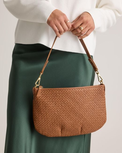 Quince Brown Italian Handwoven Leather Mini Shoulder Bag, Italian Leather