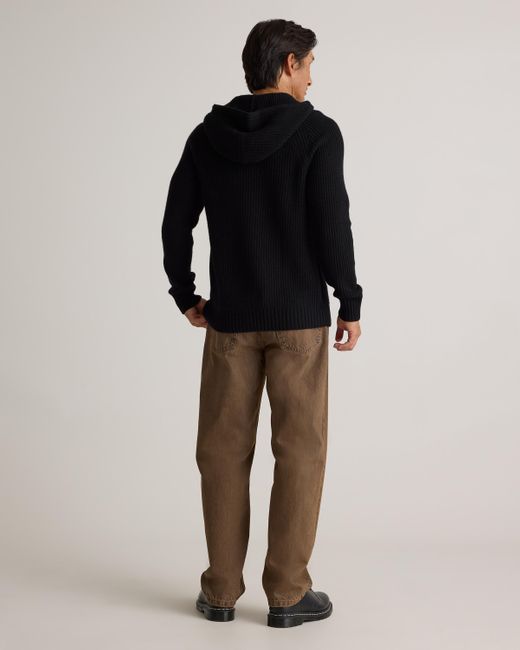 Quince Blue Mongolian Cashmere Fisherman Pullover Hoodie for men