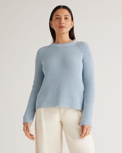 Quince Blue Fisherman Crew Sweater, Organic Cotton