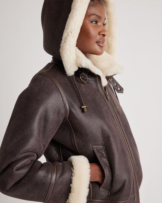 Quince Gray 100% Shearling Cold Weather Bomber Jacket, Leather