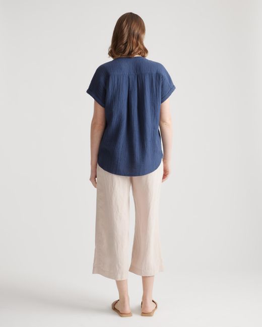 Quince Gauze Roll Sleeve Shirt in Blue Lyst