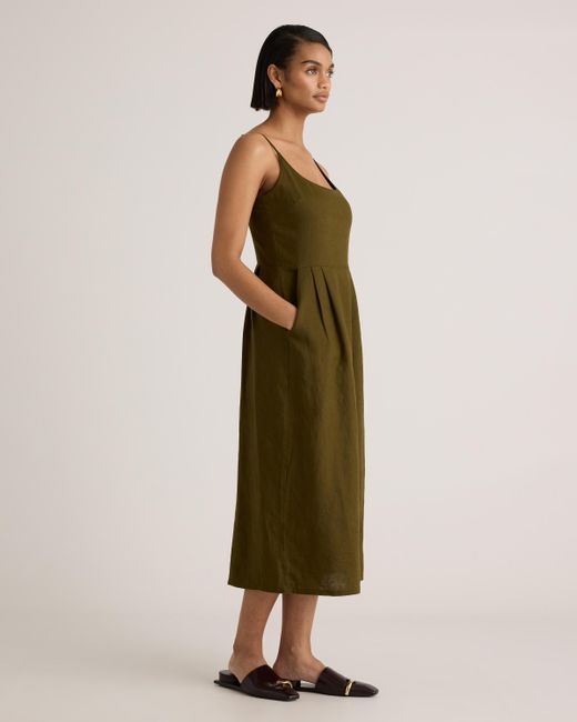 Quince Green 100% European Linen Scoop Neck Midi Dress