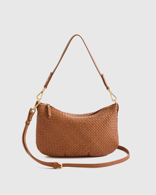 Quince Brown Italian Handwoven Leather Mini Shoulder Bag, Italian Leather