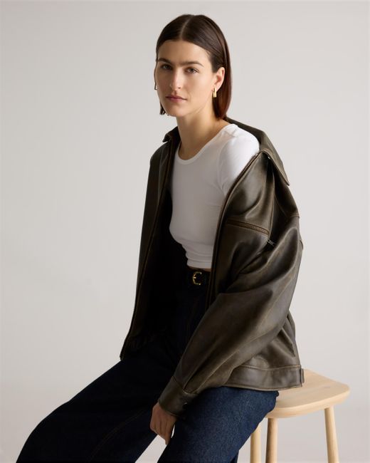 Quince Brown Oversized Bomber Jacket, Leather