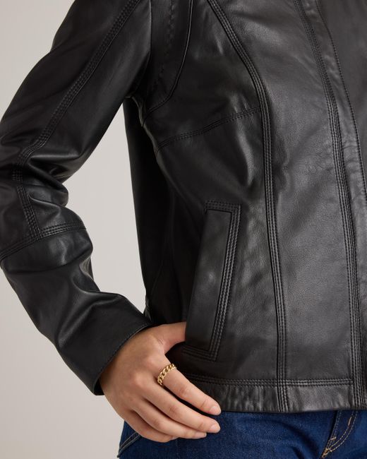Quince Black Stand-Collar Jacket, Leather