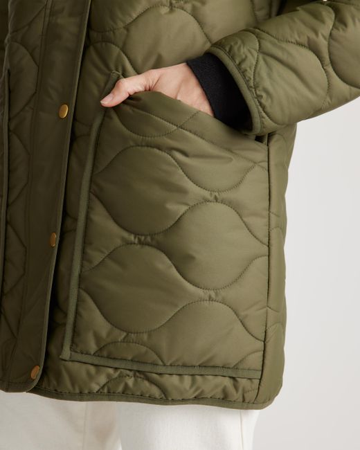 Quince Green Featherless Quilted Long Puffer Jacket, Nylon