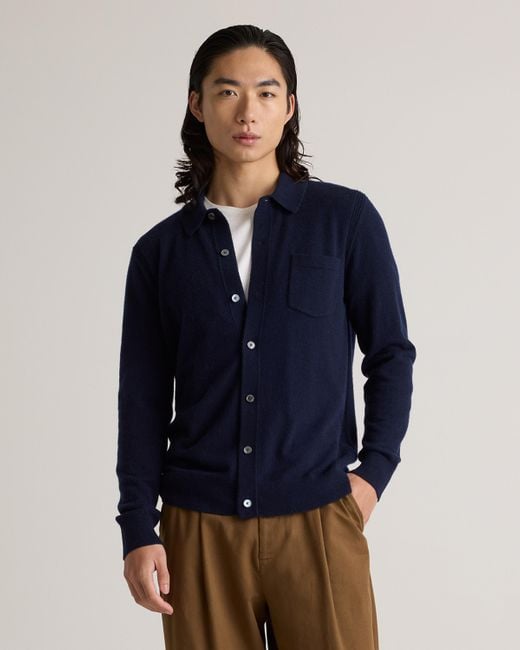 Quince Blue Mongolian Cashmere Button Down Sweater for men