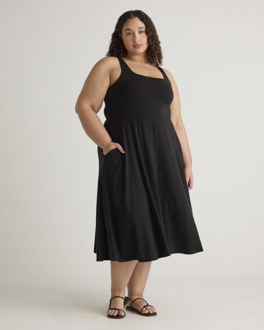 Quince Tencel Jersey Fit & Flare Dress in Black | Lyst