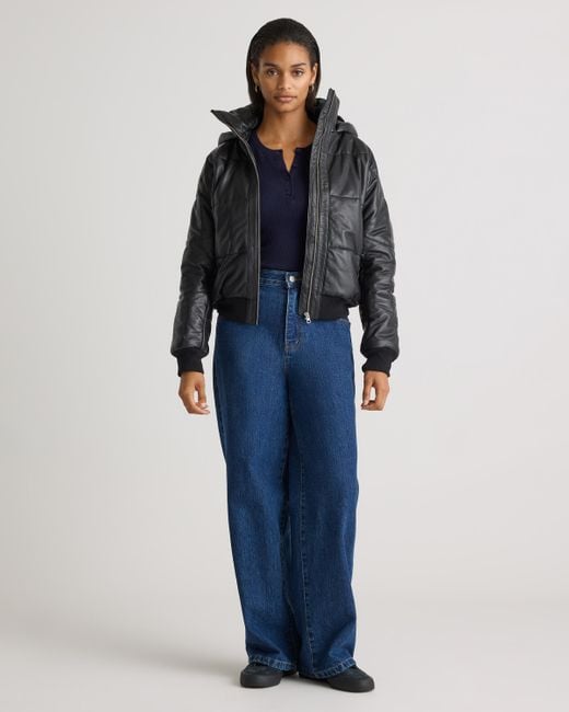 Quince Black Puffer Jacket, Leather