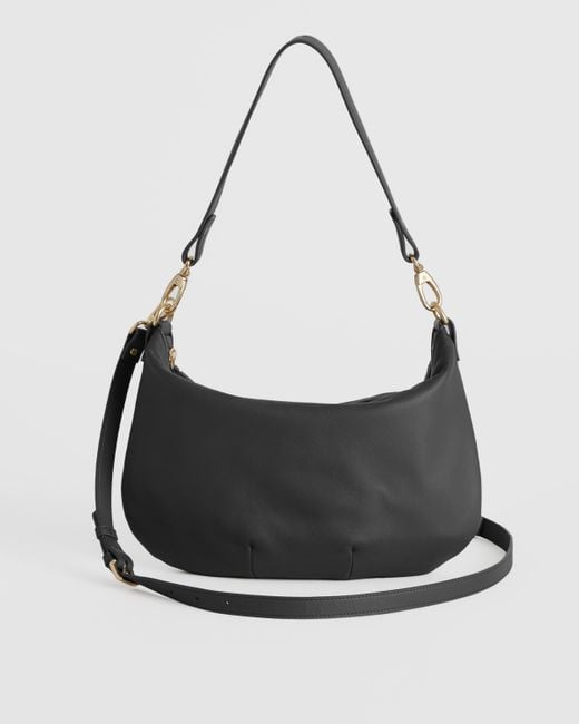 Quince Black Italian Leather Convertible Crescent Shoulder Bag