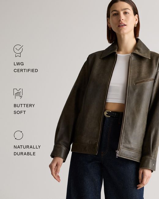 Quince Brown Oversized Bomber Jacket, Leather