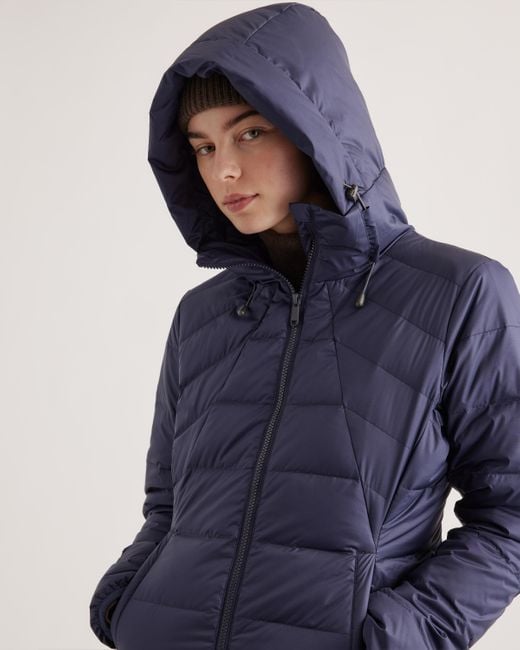 Quince Blue Lightweight Down Packable Puffer Hooded Jacket, Recycled Polyester