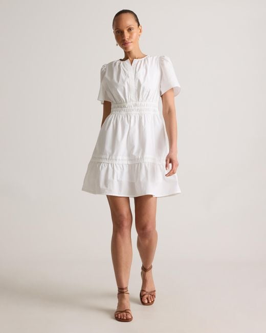 Quince White Poplin Tiered Mini Dress, Organic Cotton