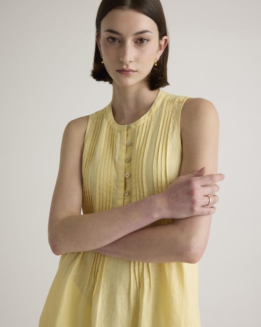 Quince Yellow 100% European Linen Sleeveless Swing Dress