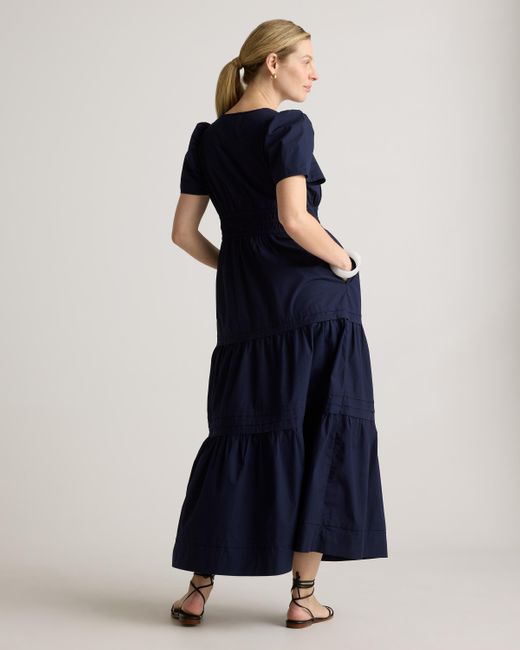 Quince Women's Blue Poplin Maternity Tiered Maxi Dress, Organic Cotton -  laplaya.ma