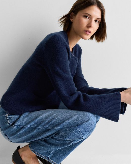 Quince Blue Mongolian Cashmere Structured Cardigan