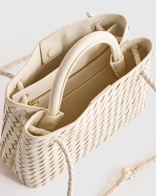 Quince Natural Italian Leather Handwoven Mini Satchel