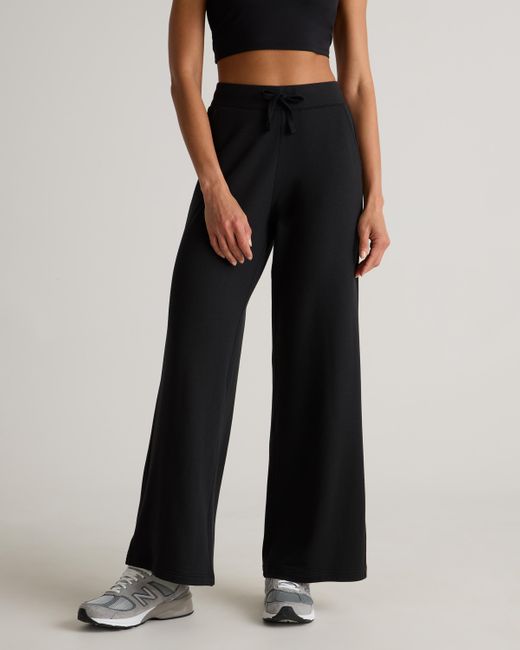 Quince Black Supersoft Fleece Wide Leg Pant, Lenzing Modal