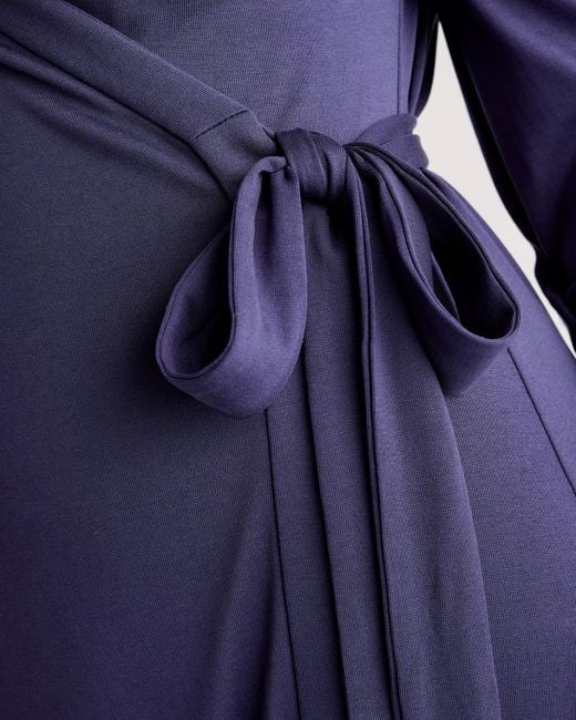 Quince Women's Blue 100% Silk Jersey Midi Wrap Dress