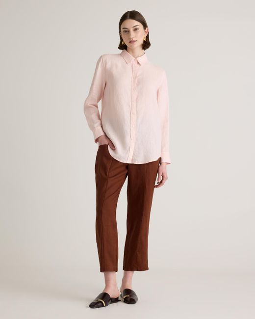 Quince Pink 100% European Linen Tapered Ankle Pants