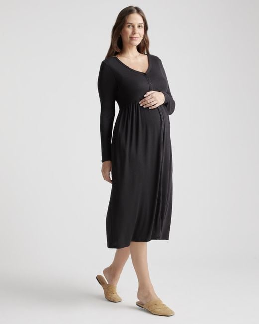 Quince Rib Maternity & Nursing Button Front Dress in Black Lyst