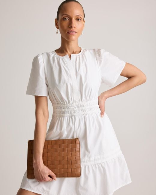 Quince White Poplin Tiered Mini Dress, Organic Cotton
