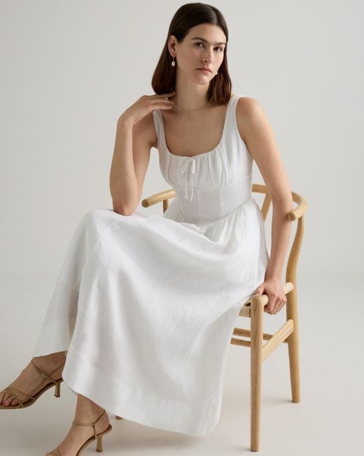 linen corset midi dress Puff-Sleeve Corset Linen Midi Dress