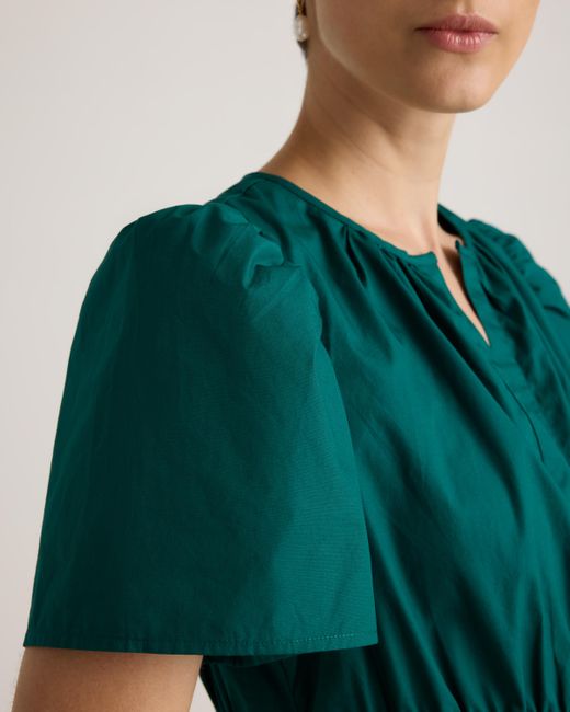 Quince Green Poplin Tiered Mini Dress, Organic Cotton