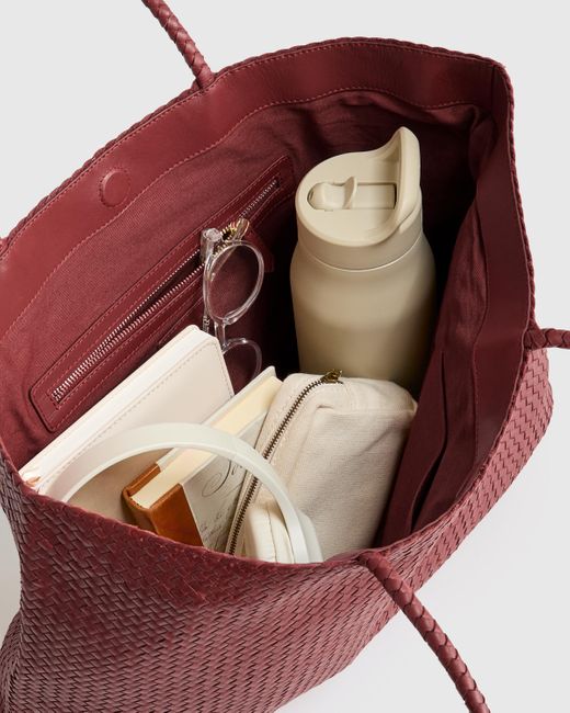 Quince Red Italian Leather Handwoven Tote