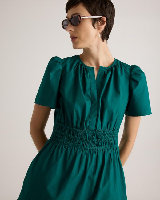 Quince Green Poplin Tiered Mini Dress, Organic Cotton