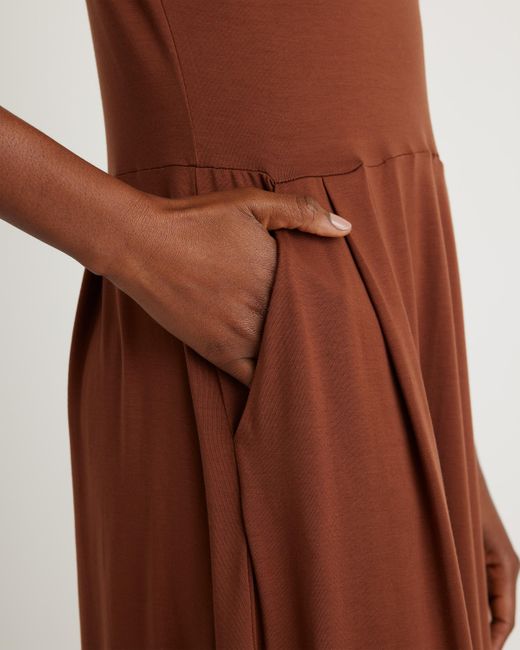 Quince Brown Tencel Jersey Short Sleeve Midi Dress