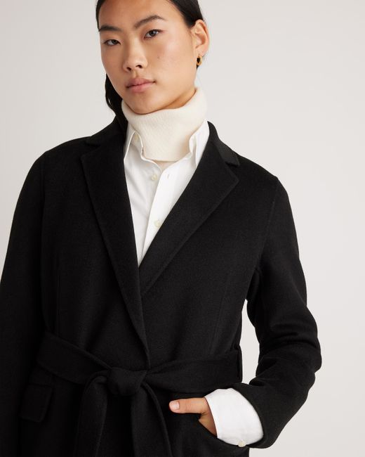 Quince Black 100% Mongolian Cashmere Double-Faced Wrap Coat