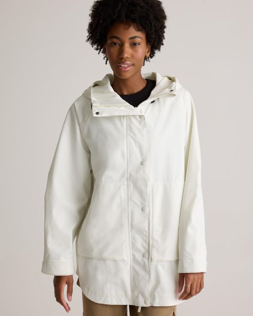 Quince White Weather Proof Oversized Rain Jacket, Polyester/Recycled Polyester Blend
