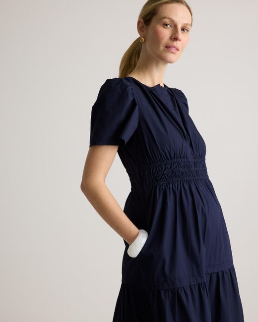 Quince Women's Blue Poplin Maternity Tiered Maxi Dress, Organic Cotton -  laplaya.ma