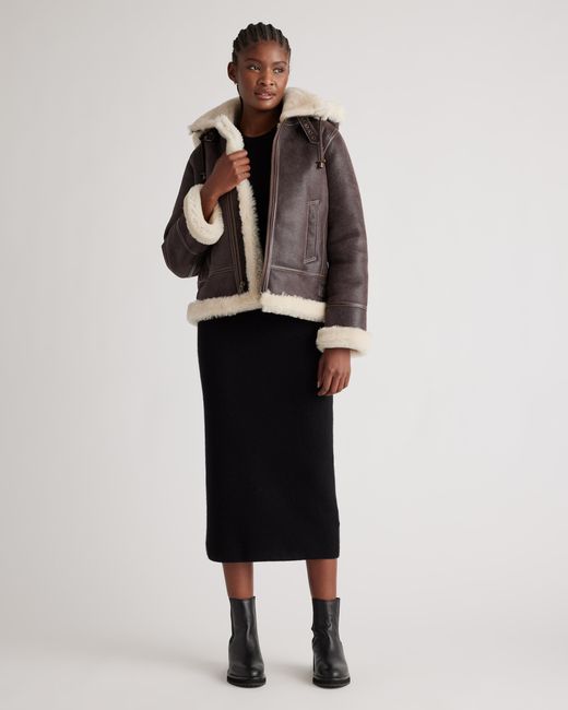 Quince Gray 100% Shearling Cold Weather Bomber Jacket, Leather