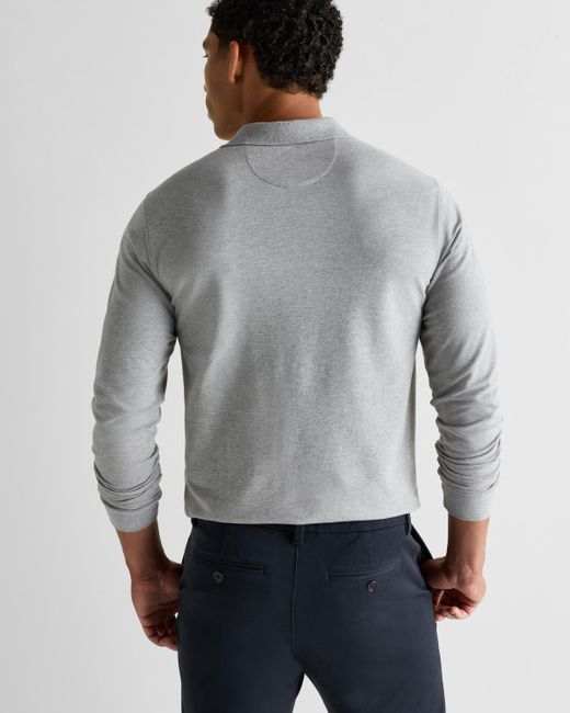 Quince Gray Long Sleeve Pique Polo, Organic Cotton for men