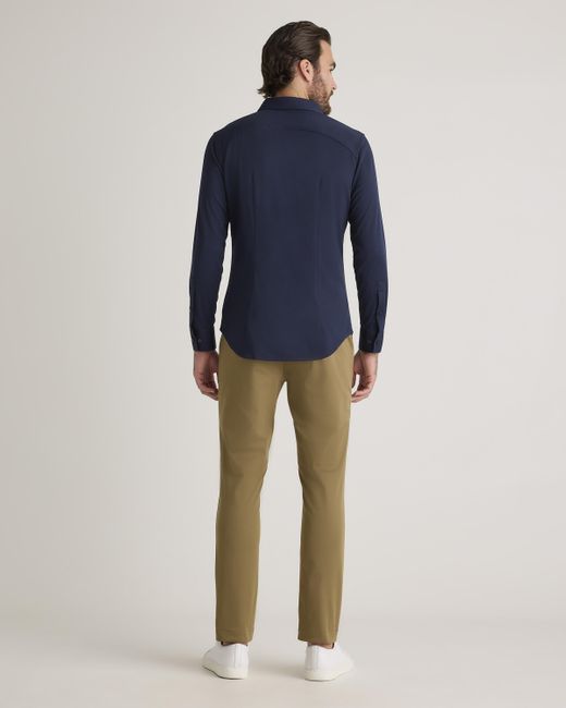 Quince Blue Commuter Stretch Pique Long Sleeve Button Down, 100% Polyester for men