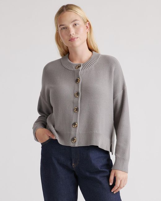 Quince Gray Cropped Cardigan, Organic Cotton