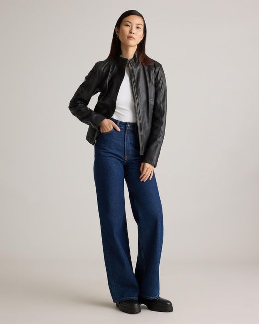 Quince Black Stand-Collar Jacket, Leather