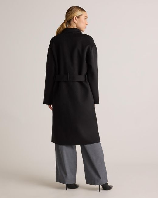 Quince Black Cashmere Double-Breasted Wrap Coat