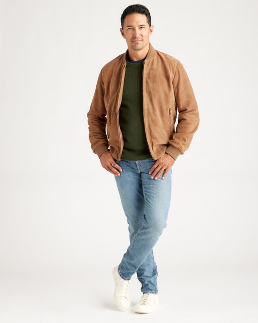 Quince Blue 100% Suede Bomber Jacket, Suede Leather for men